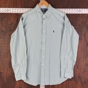 Polo Ralph Lauren Vintage Shirt Blake 2 Ply Long Sleeve Pony Green‎ Blue Large